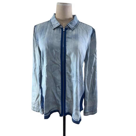 "Dear John" Zip Up Jean Colored Shirt, 2-Toned, Size S, Preppy, Streetwear,Tween - Picture 1 of 7